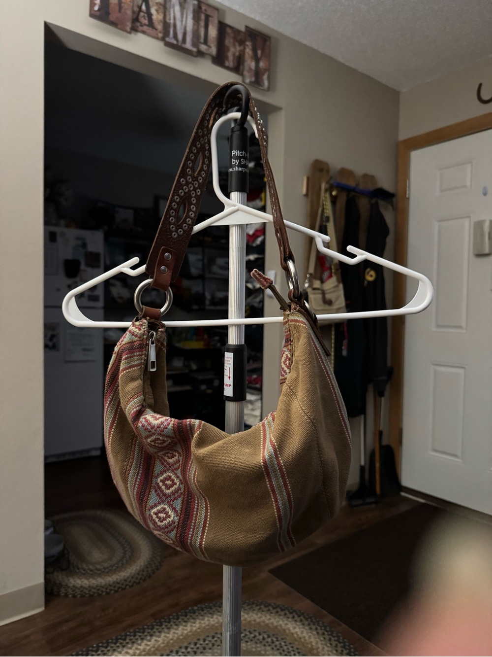 Fossil Canvas Hobo Shoulder Bag in Brown with Patterned Stripe